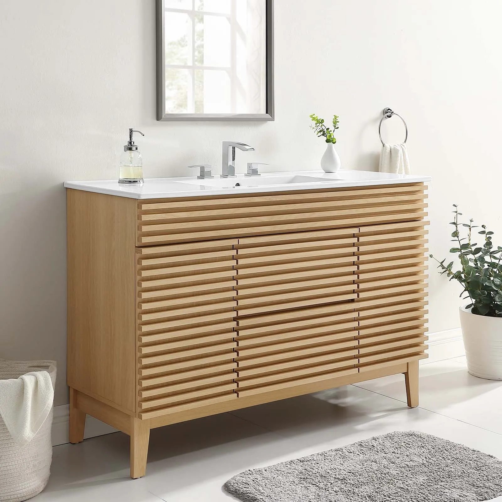 Render 48" Single Sink Bathroom Vanity Oak White EEI-4439-OAK-WHI