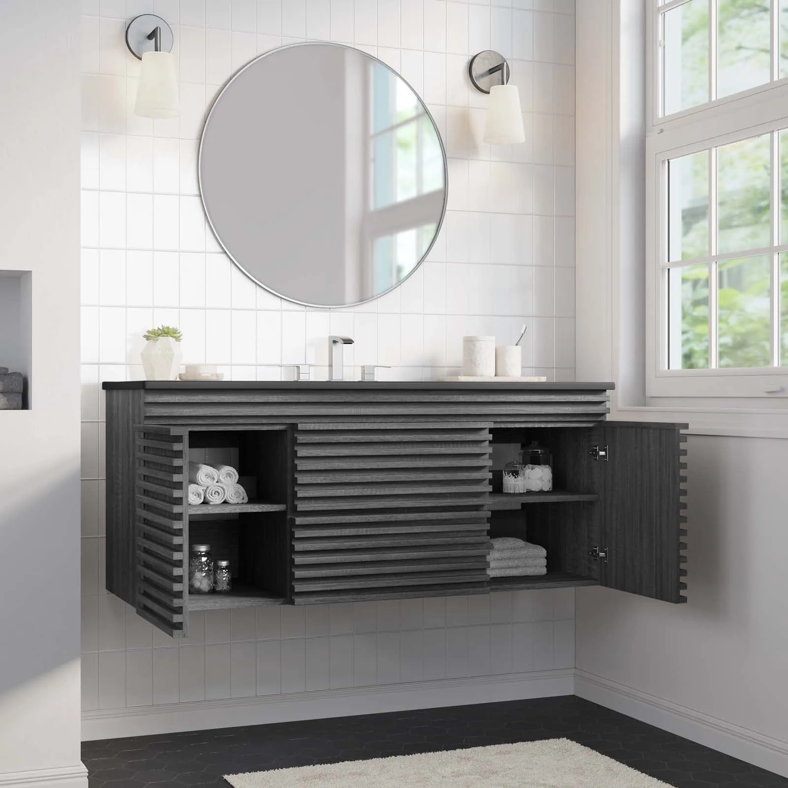 Render 48" Wall-Mount Bathroom Vanity Charcoal Black EEI-5801-CHA-BLK