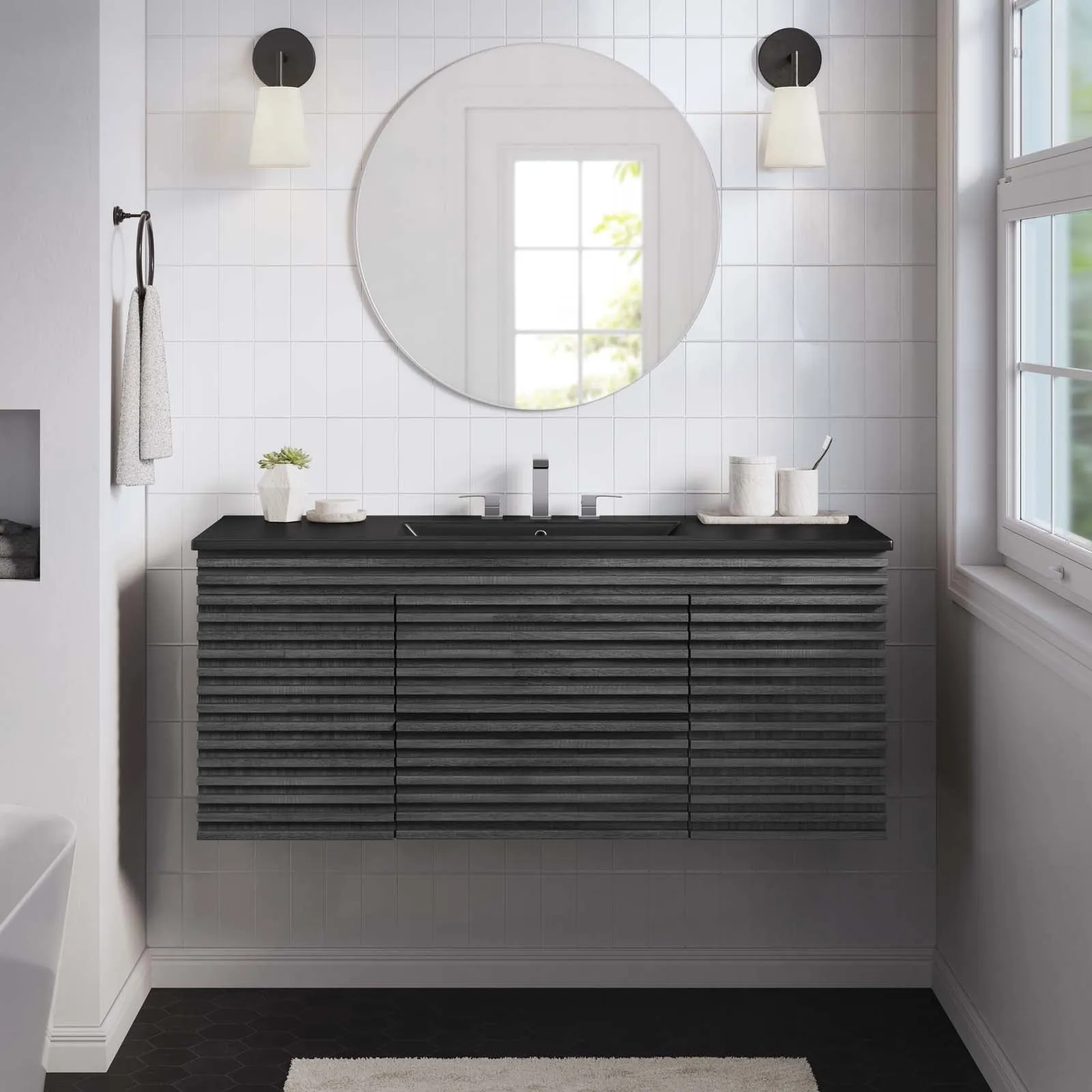 Render 48" Wall-Mount Bathroom Vanity Charcoal Black EEI-5801-CHA-BLK