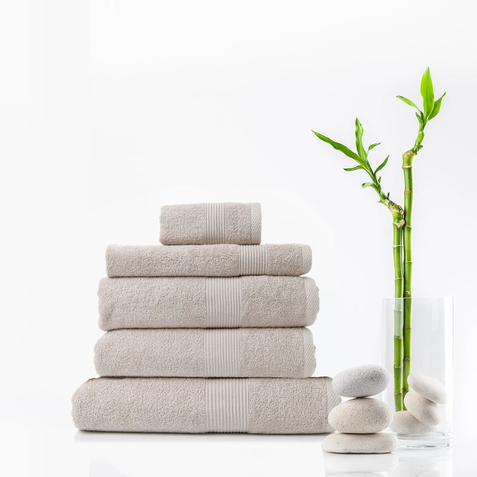 Royal Comfort 5 Piece Cotton Bamboo Towel Set 450GSM Luxurious Absorbent Plush Beige