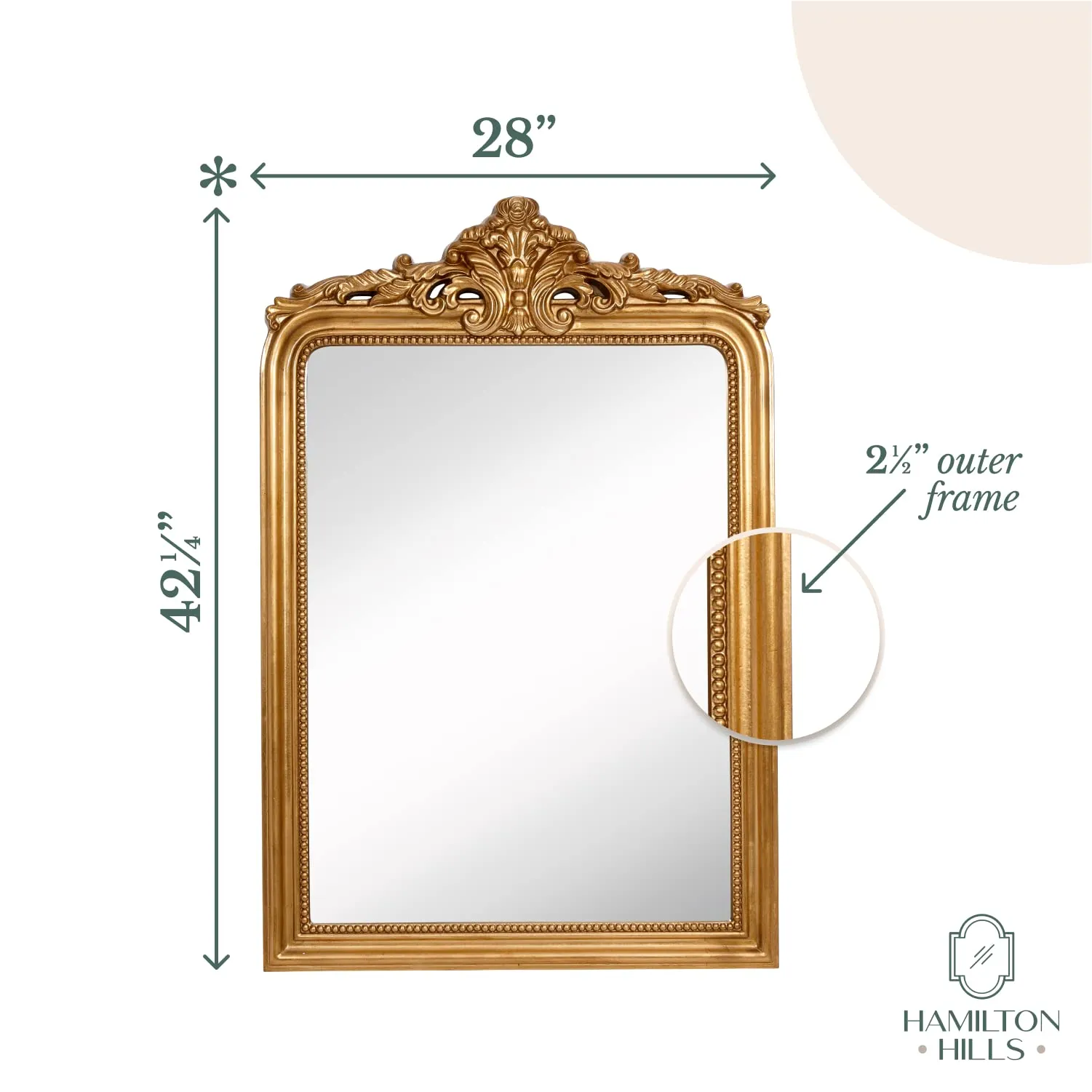 Top Gold Baroque Wall Mirror | Rich Old World Feel Framed Beveled Elegant Glass Mirror