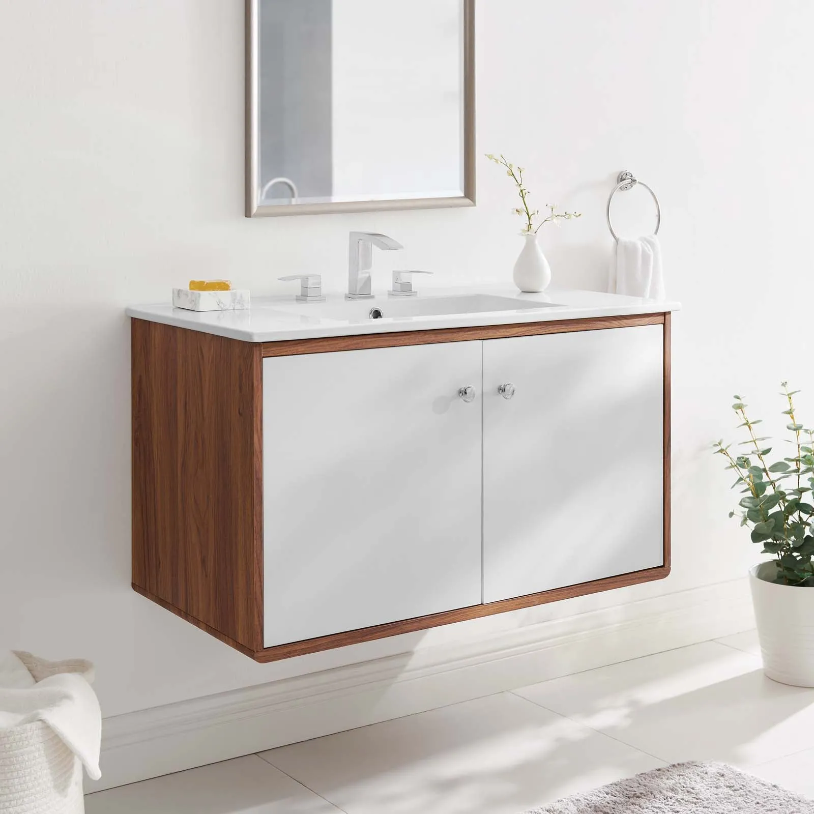 Transmit 36" Wall-Mount Bathroom Vanity Walnut White EEI-4434-WAL-WHI