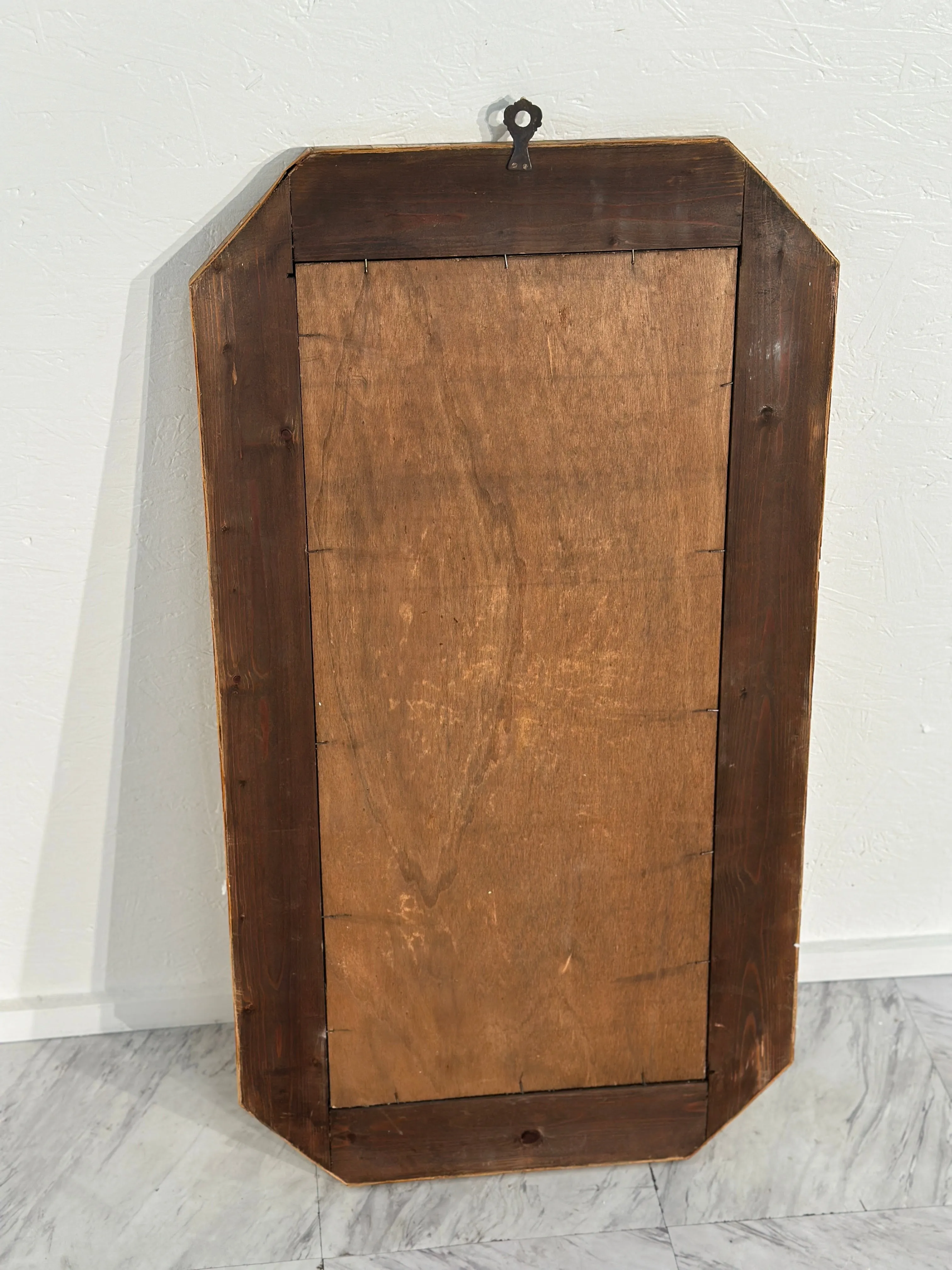 Vintage Italian Octagonal Wood Frame Wall Mirror 1980s