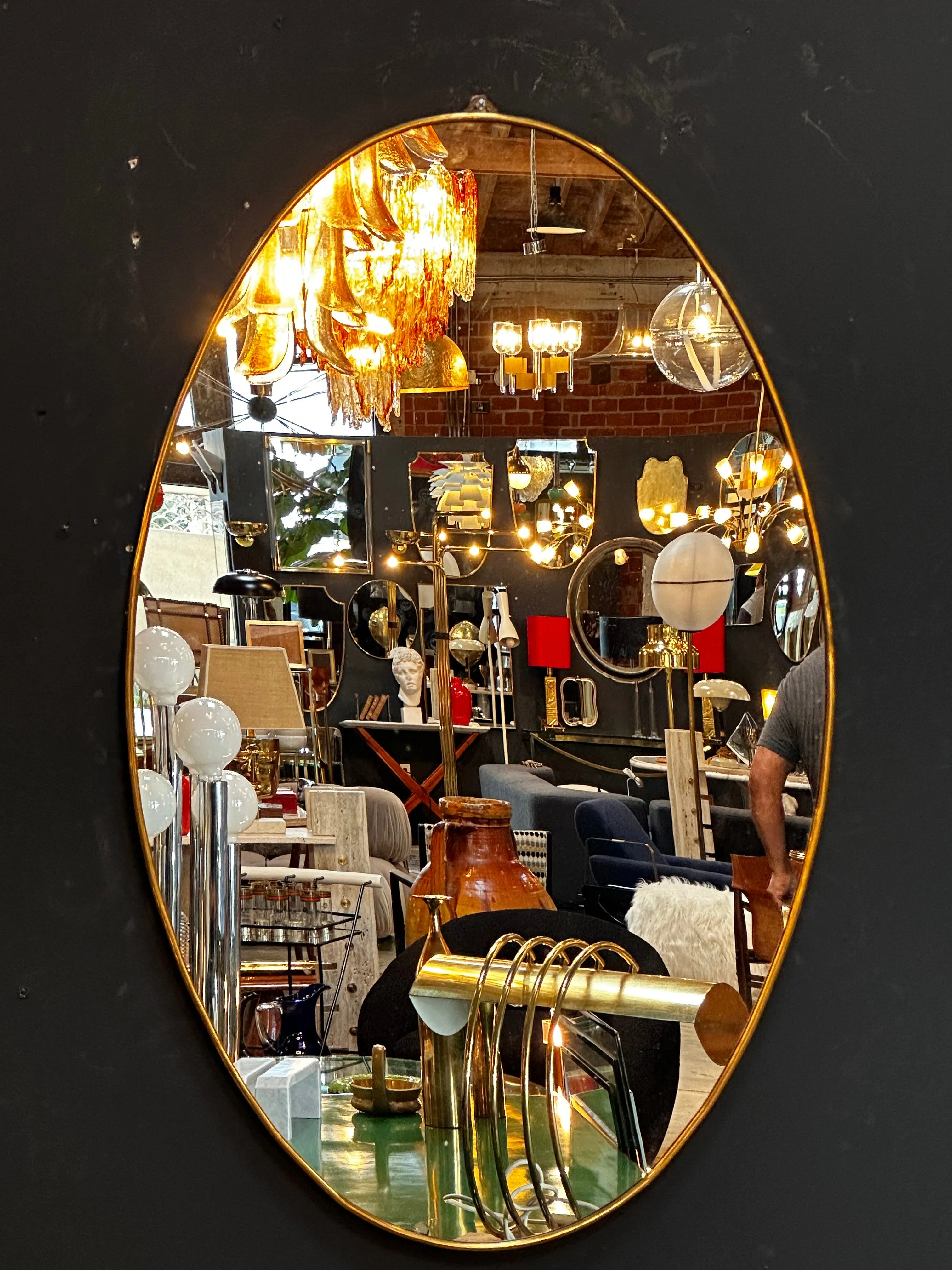 Vintage Italian Oval Brass Wall Mirror 1980