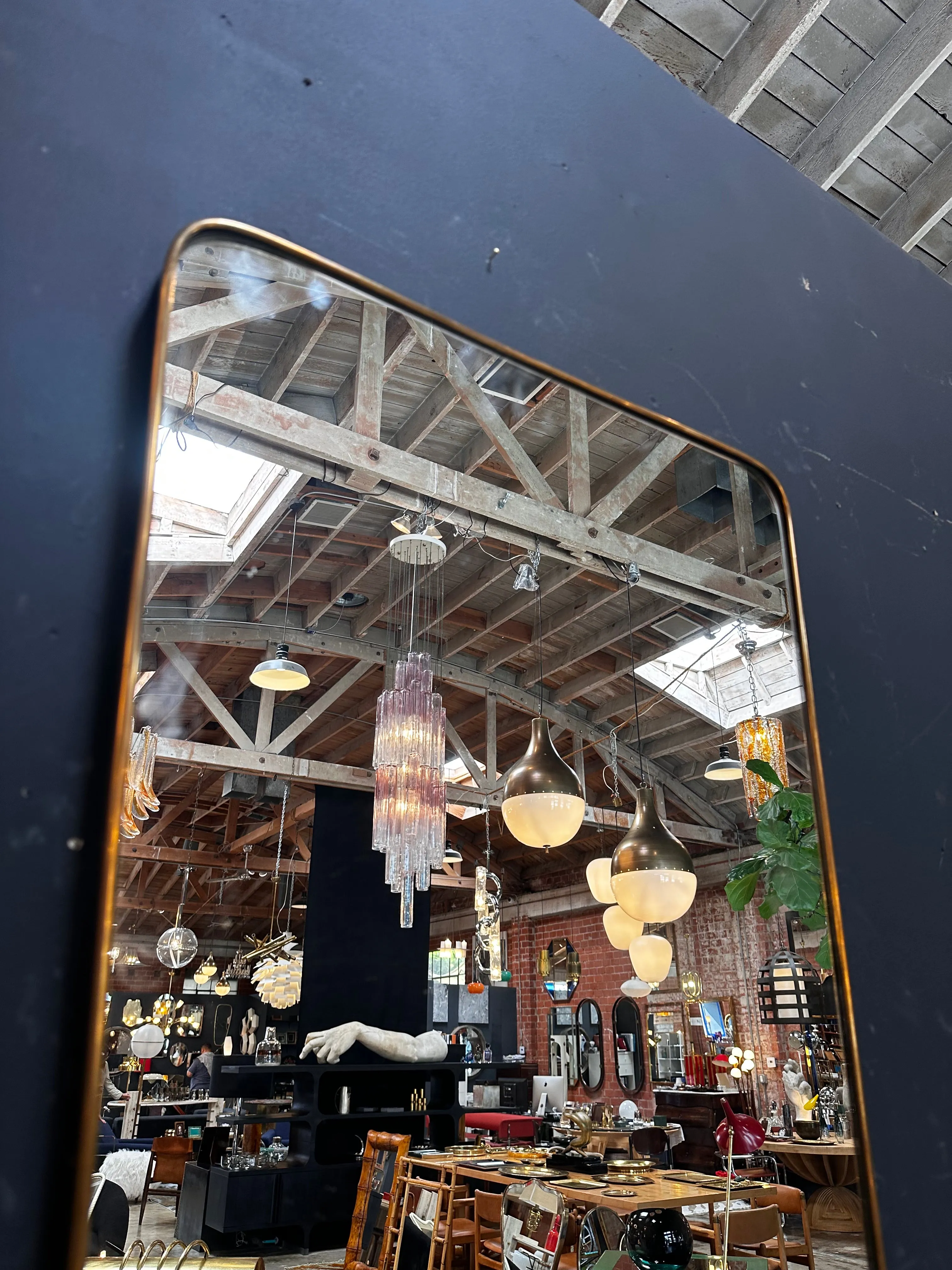 Vintage Italian Rectangular Brass Wall Mirror 1980s