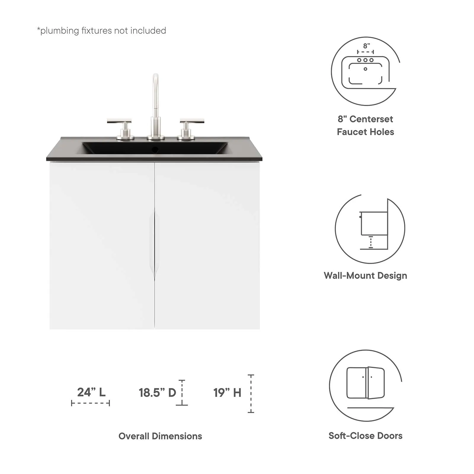 Vitality 24" Bathroom Vanity White Black EEI-5782-WHI-BLK