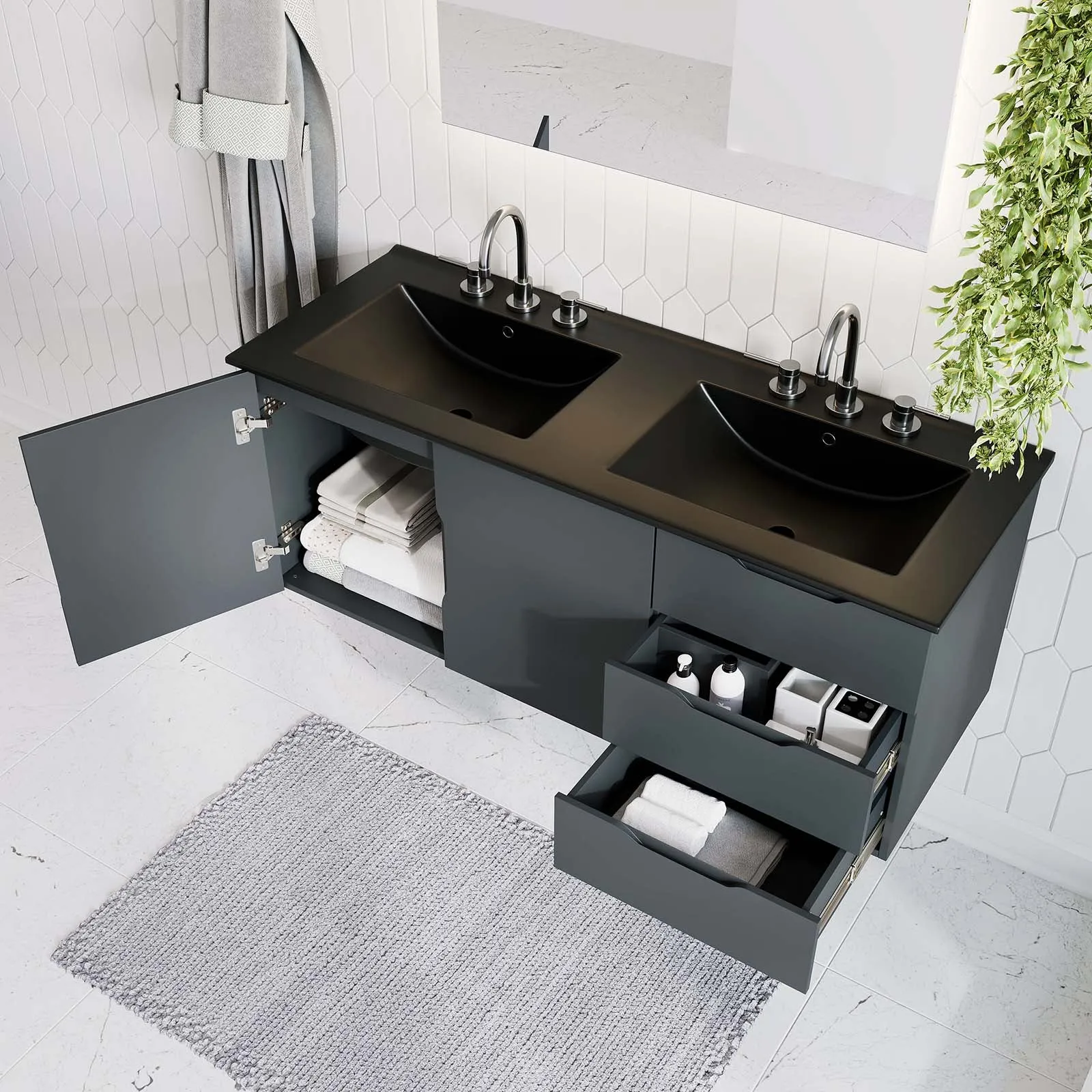 Vitality 48" Double Sink Bathroom Vanity Gray Black EEI-5785-GRY-BLK