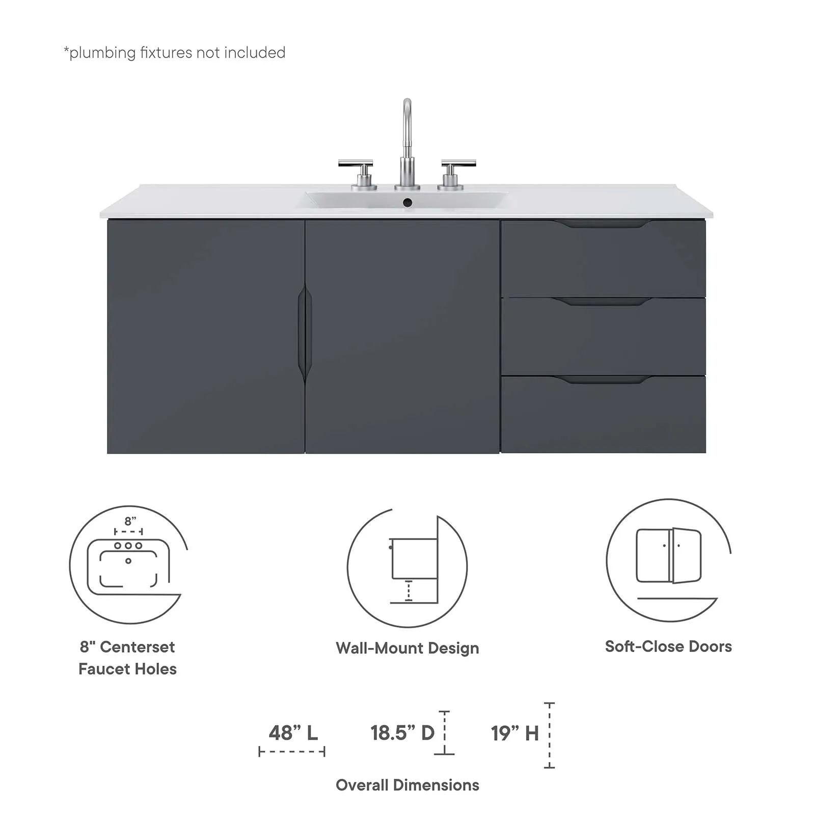 Vitality 48" Single Sink Bathroom Vanity Gray White EEI-5784-GRY-WHI